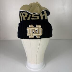 Notre Dame New Era Acrylic Black/Grey Unisex Adult Cuffed Pom Knit Beanie Hat